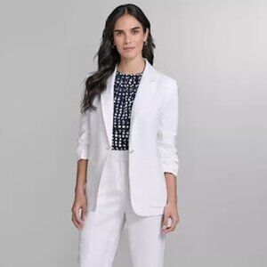 NWT Calvin Klein Women's Linen Blend One-Button Blazer, White, 18W